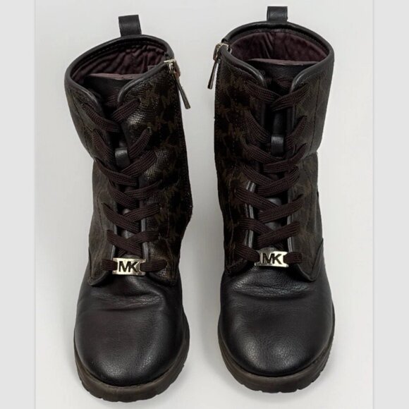 (GIRL’S 4) Michael Kors Dark & Light Brown Mid-Calf Logo-Patterned Boots - Picture 3 of 11